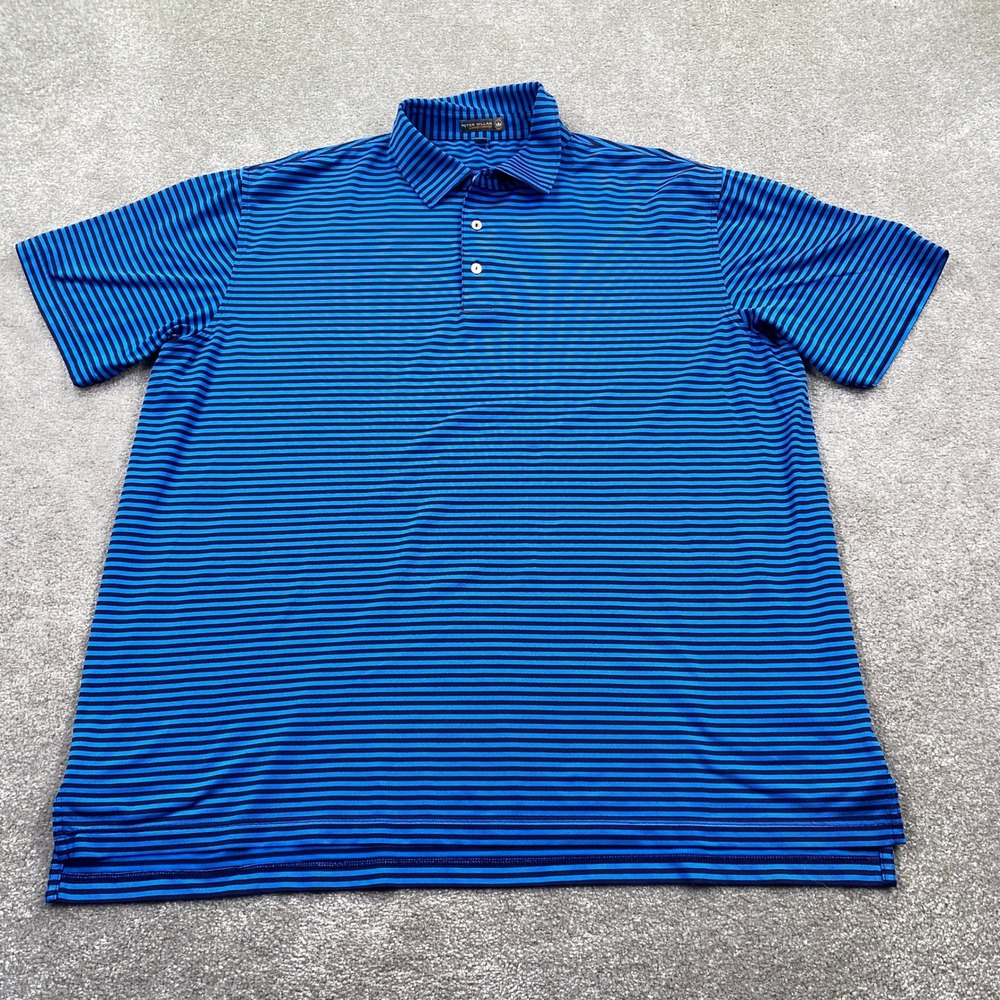 Peter Millar Summer Comfort Blue Black Stripe Polo Shirt XXL Golf Casual Mens